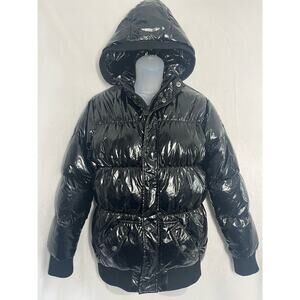 APPAMAN 80% Down Puffer Jacket Hooded Black Rainbow Shimmer Girls 14